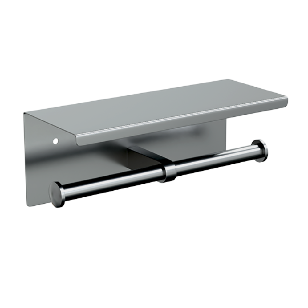 Double Toilet Roll Holder with Shelf in Satin Stainless Steel - ML269_TRH_SS