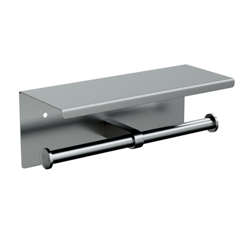 Double Toilet Roll Holder with Shelf in Satin Stainless Steel - ML269_TRH_SS