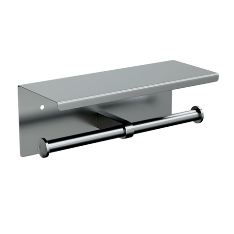 Double Toilet Roll Holder with Shelf in Satin Stainless Steel - ML269_TRH_SS
