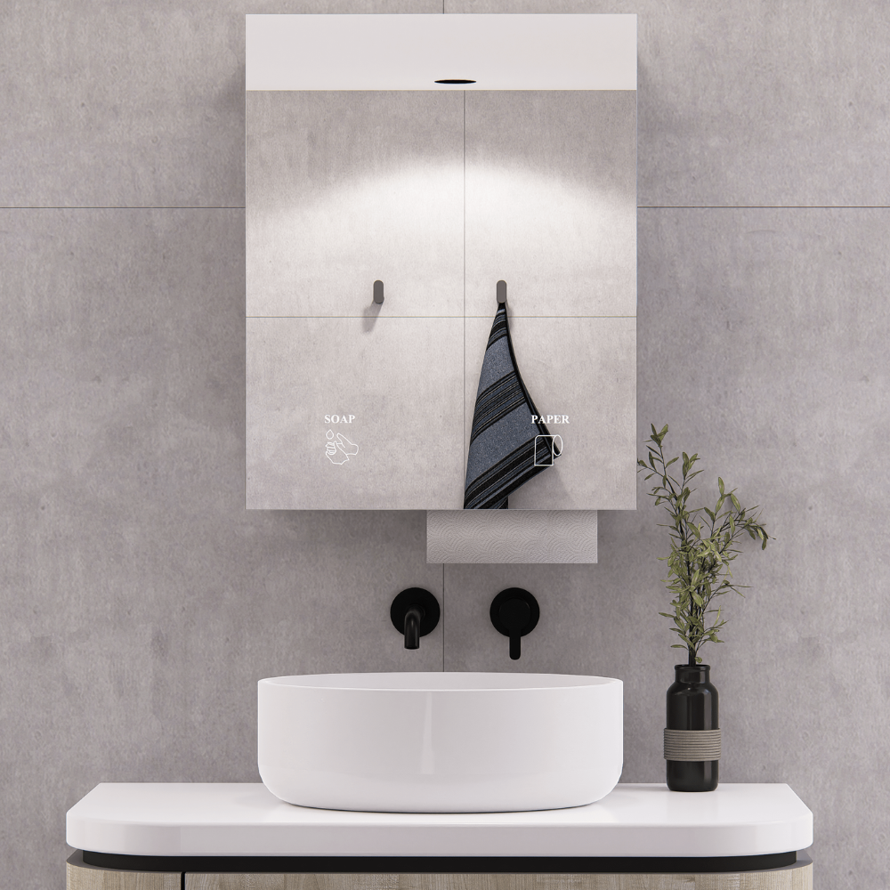 Integrated Mirror Cabinet (Includes Soap Dispenser & Paper Towel Dispenser) in Satin Stainless Steel - ML_IMC2_SS