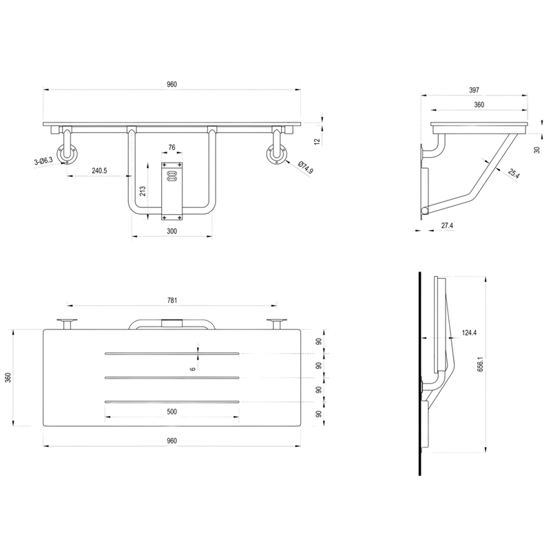 Accessible Folding Shower Seat in Phenolic - ML994_PH