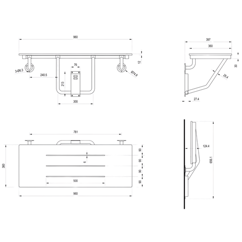 Accessible Folding Shower Seat in Phenolic - ML994_PH