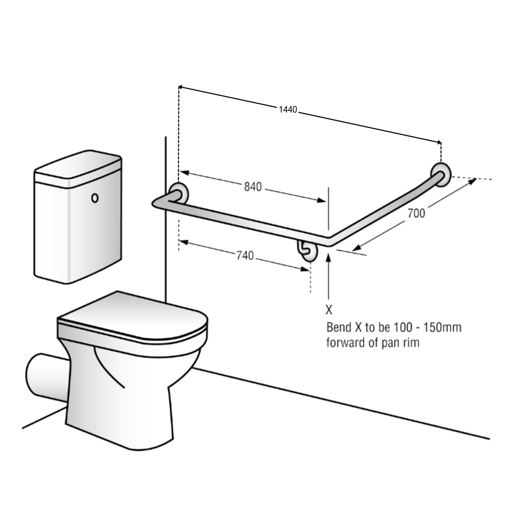 30° Flush Mount Side Wall LH Grab Rail in Satin Stainless Steel - MLR101X_SS