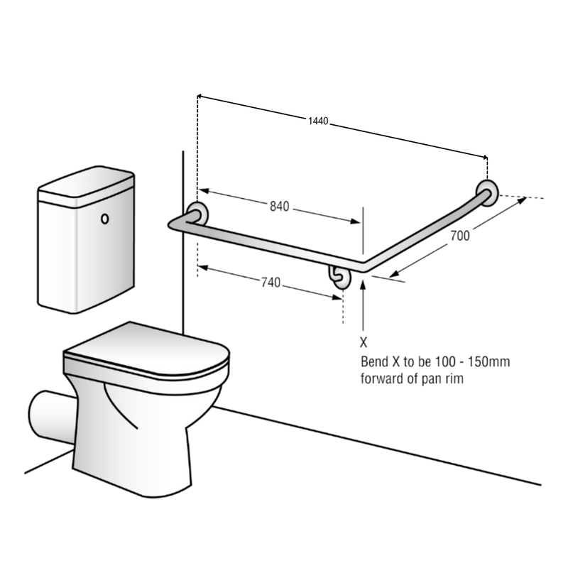 30° Flush Mount Side Wall LH Grab Rail in Designer Black - MLR101X_DESIGNER