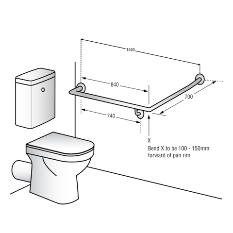 30° Flush Mount Side Wall LH Grab Rail in Satin Stainless Steel - MLR101X_SS