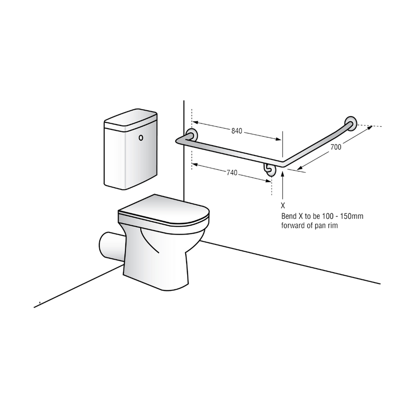 Bariatric 30° Flush Mount Side Wall LH Grab Rail in Satin Stainless Steel - MLRB_101_SS