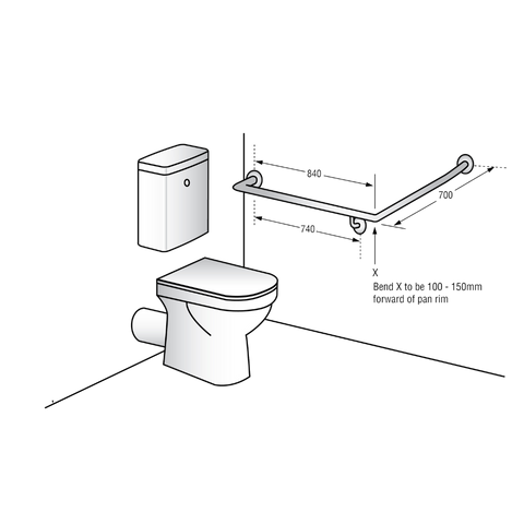 Bariatric 30° Flush Mount Side Wall LH Grab Rail in Satin Stainless Steel - MLRB_101_SS
