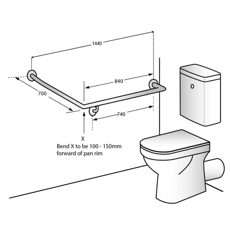30° Flush Mount Side Wall RH Grab Rail in Satin Stainless Steel - MLR102X_SS