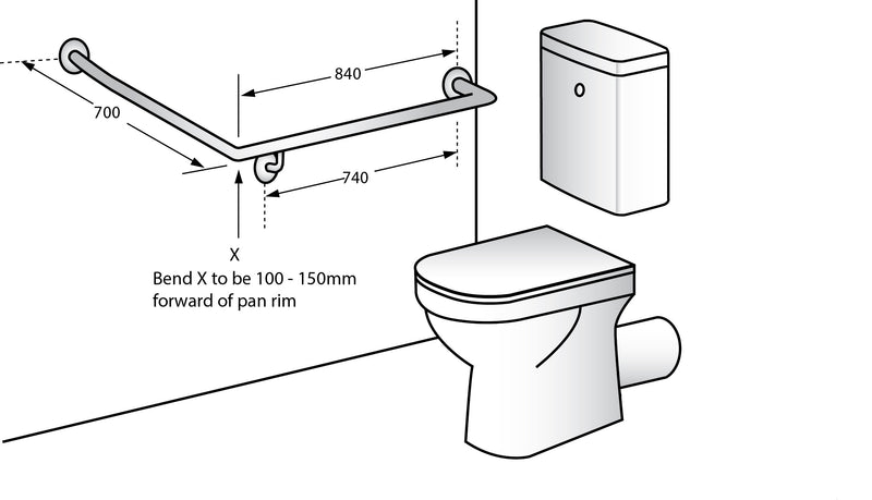 Bariatric 30° Flush Mount Side Wall RH Grab Rail in Satin Stainless Steel - MLRB_102_SS