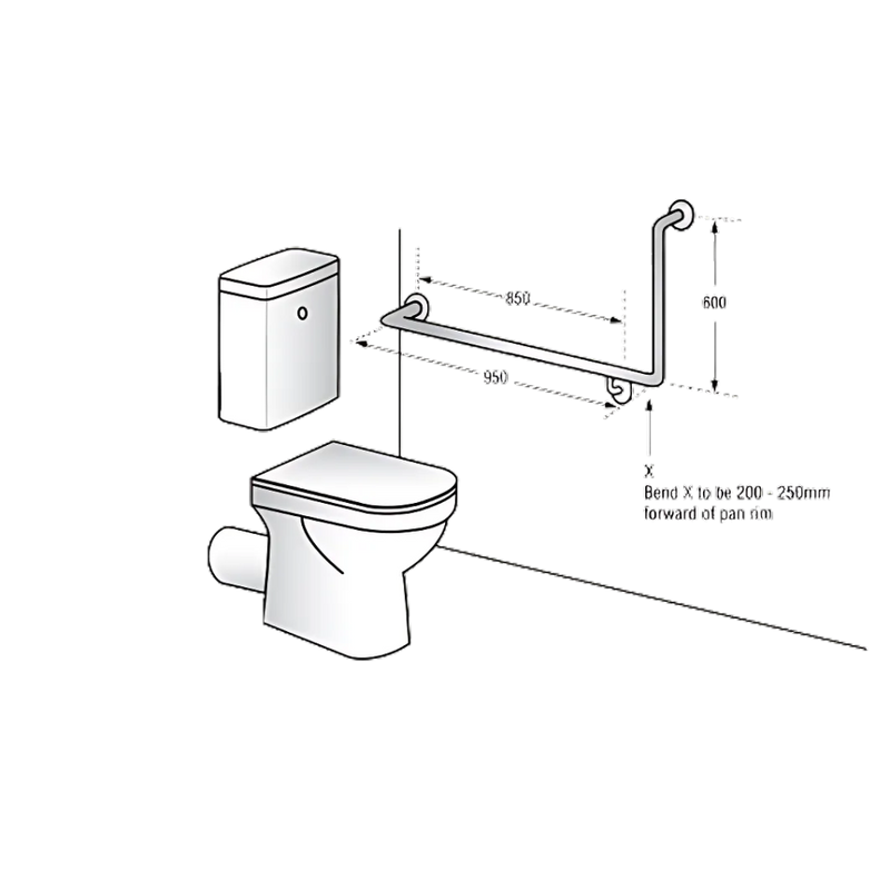 Bariatric 90° Flush Mount Side Wall LH Grab Rail in Satin Stainless Steel - MLRB_103_SS