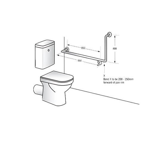 Bariatric 90° Flush Mount Side Wall LH Grab Rail in Satin Stainless Steel - MLRB_103_SS