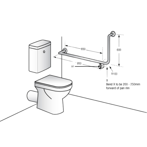 90° Flush Mount Side Wall LH Grab Rail in Designer Black - MLR103X_DESIGNER