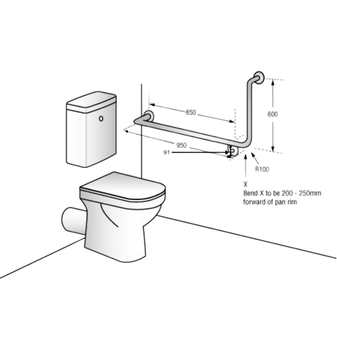 90° Flush Mount Side Wall LH Grab Rail in Satin Stainless Steel - MLR103X_SS