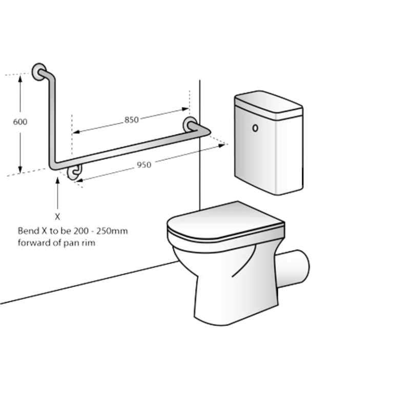 Bariatric 90° Flush Mount Side Wall RH Grab Rail in Satin Stainless Steel - MLRB_104_SS