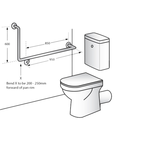 Bariatric 90° Flush Mount Side Wall RH Grab Rail in Satin Stainless Steel - MLRB_104_SS
