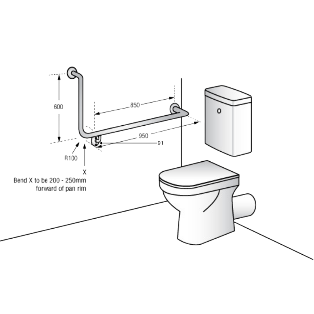 90° Flush Mount Side Wall RH Grab Rail in Designer Black - MLR104X_DESIGNER