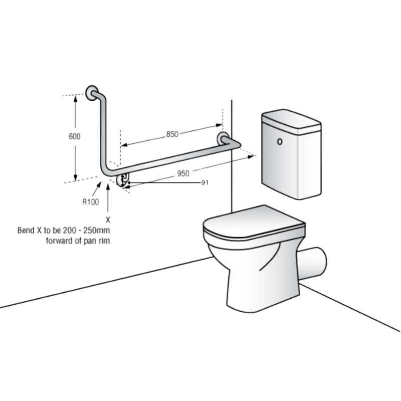90° Flush Mount Side Wall RH Grab Rail in Designer Black - MLR104X_DESIGNER