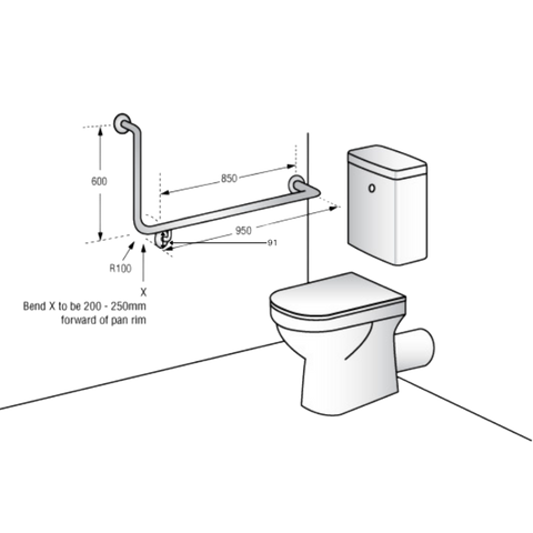 90° Flush Mount Side Wall RH Grab Rail in Designer Black - MLR104X_DESIGNER