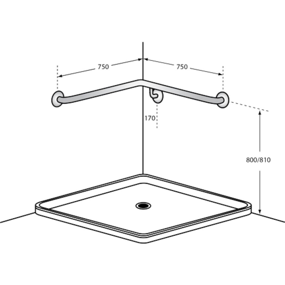 Corner Wall Flush Mount LH Shower Grab Rail in Satin Stainless Steel - MLR109_SS