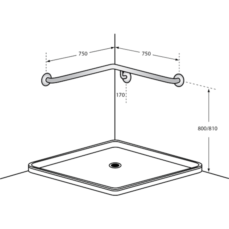 Corner Wall Flush Mount LH Shower Grab Rail in Satin Stainless Steel - MLR109_SS