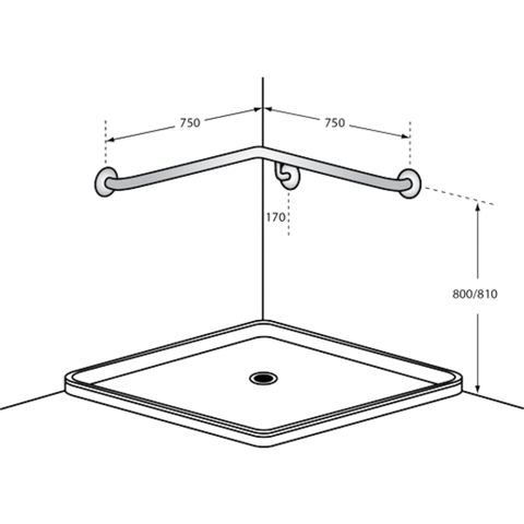 Corner Wall Flush Mount LH Shower Grab Rail in Satin Stainless Steel - MLR109_SS