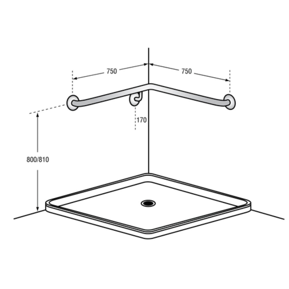 Corner Wall Flush Mount RH Shower Grab Rail in Satin Stainless Steel - MLR110_SS