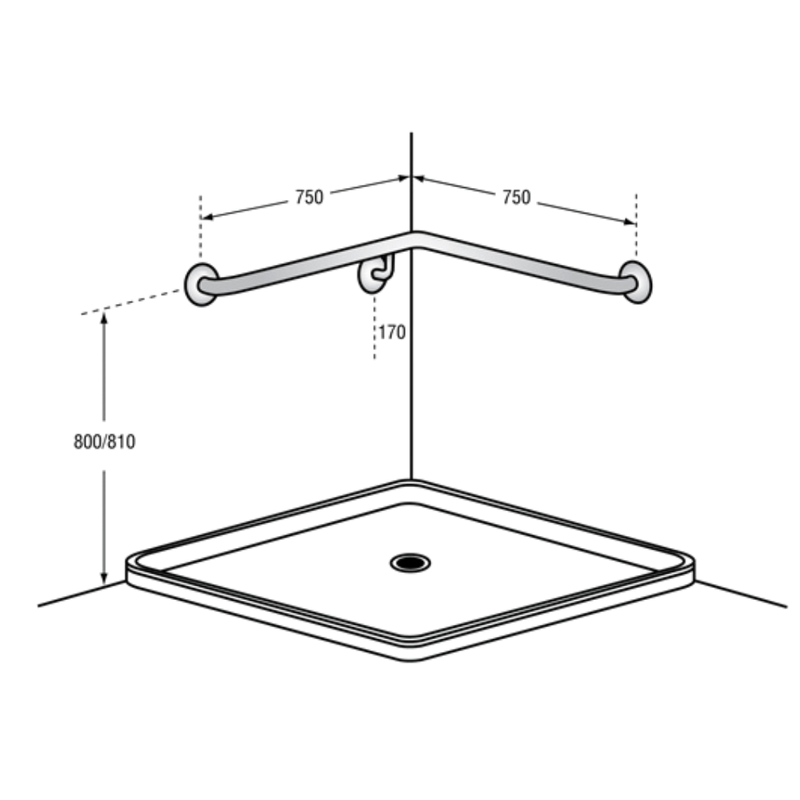 Corner Wall Flush Mount RH Shower Grab Rail in Satin Stainless Steel - MLR110_SS