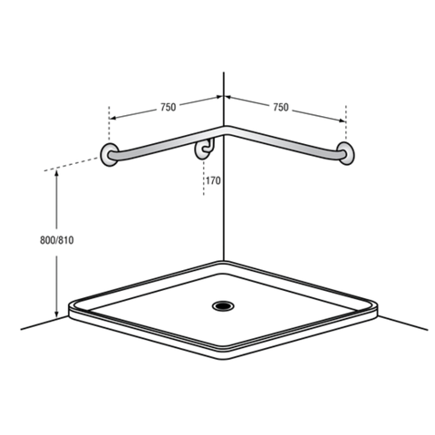 Corner Wall Flush Mount RH Shower Grab Rail in Satin Stainless Steel - MLR110_SS