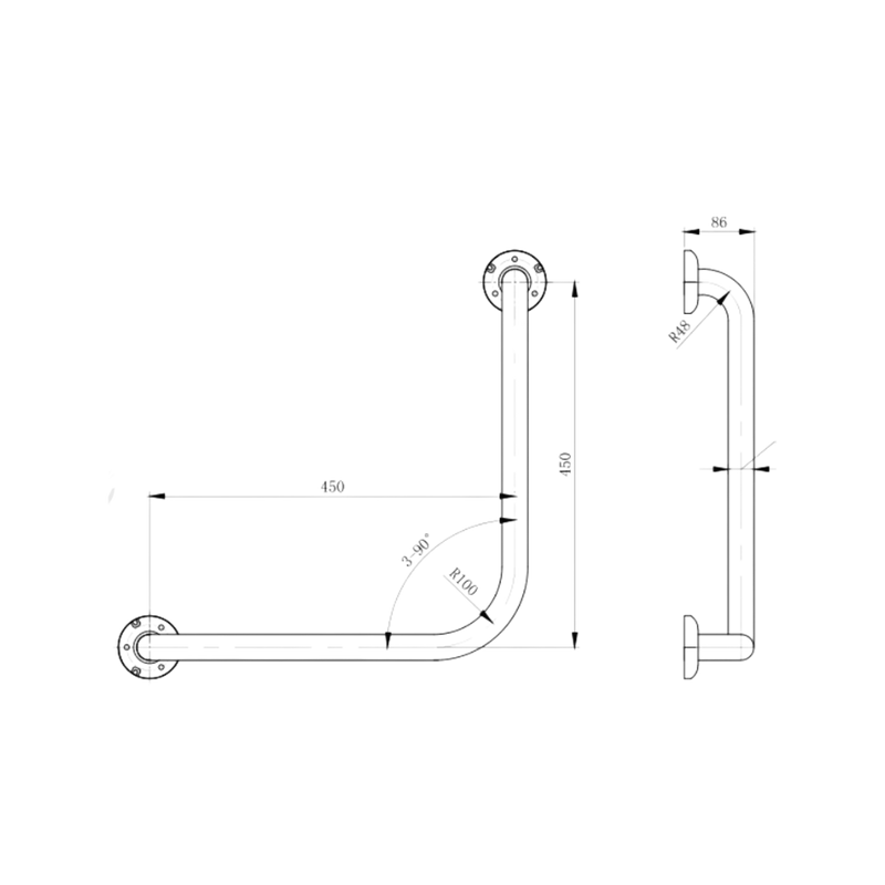 90° Ambulant Grab Rail in Satin Stainless Steel - MLR112_SS