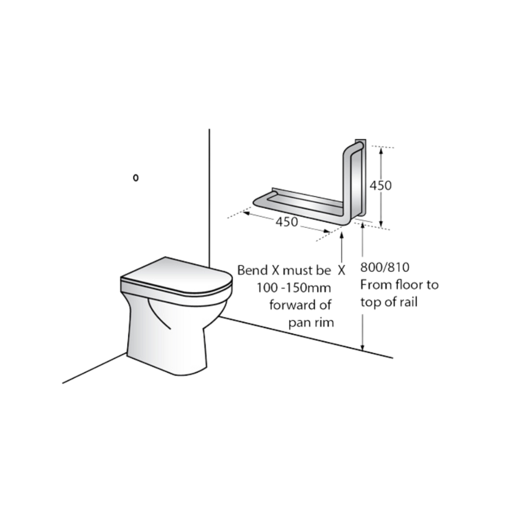 90° Ambulant Anti-Ligature Grab Rail in Satin Stainless Steel - MLR112_AL