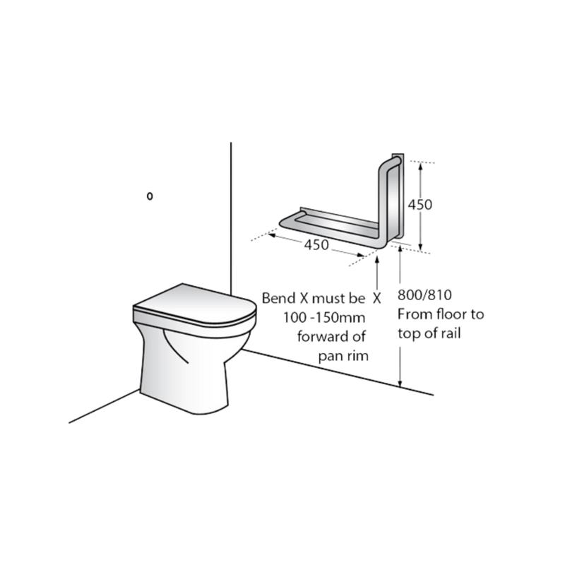 90° Ambulant Anti-Ligature Grab Rail in Satin Stainless Steel - MLR112_AL