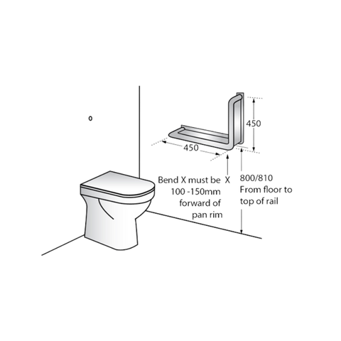 90° Ambulant Anti-Ligature Grab Rail in Satin Stainless Steel - MLR112_AL