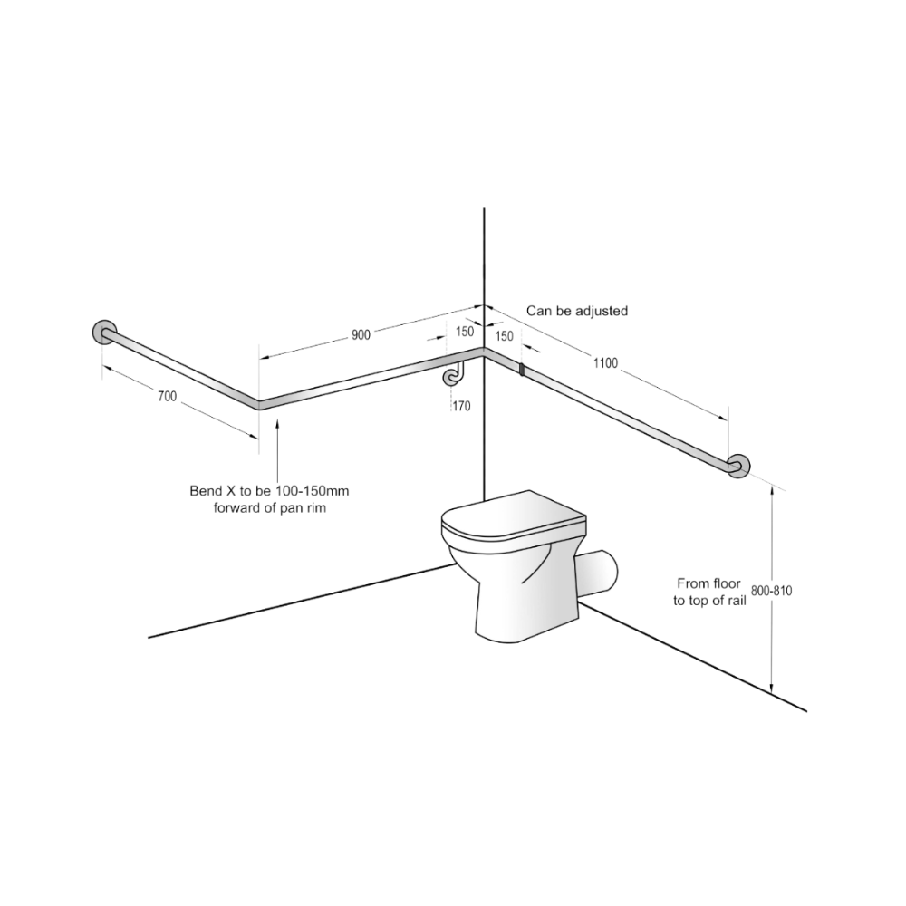 30° Flush Mount Wrap Around Modular Grab Rail RH in Satin Stainless Steel - MLR114MOD_SS