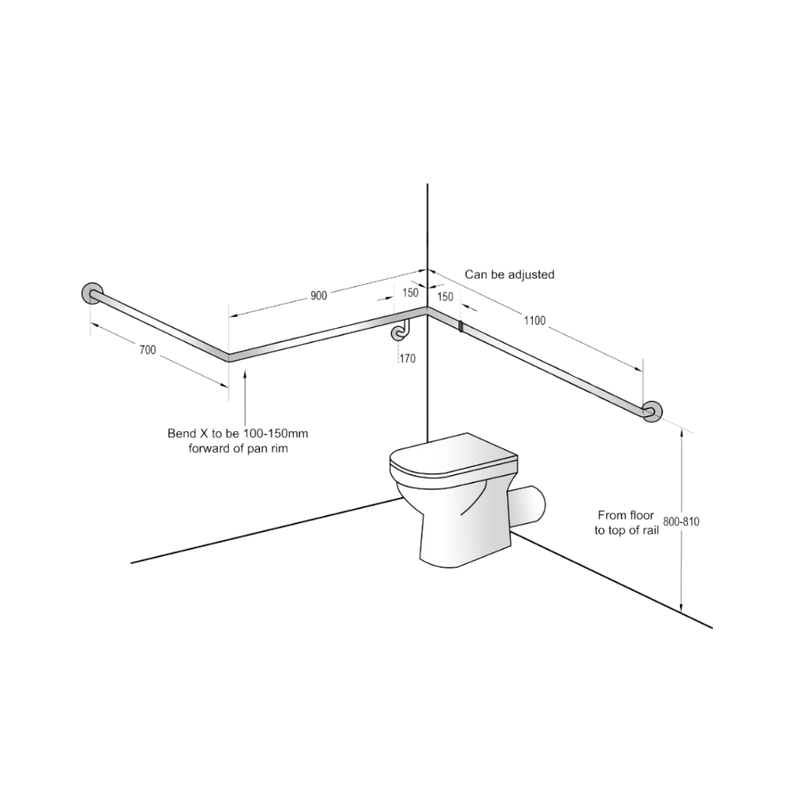 30° Flush Mount Wrap Around Modular Grab Rail RH in Satin Stainless Steel - MLR114MOD_SS