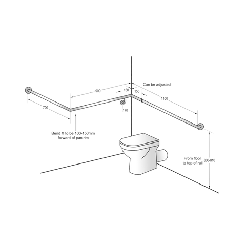 30° Flush Mount Wrap Around Modular Grab Rail RH in Satin Stainless Steel - MLR114MOD_SS