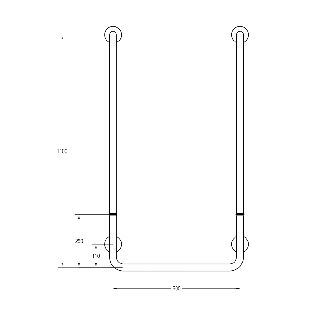 Modular U-Shaped Grab Rail in Satin Stainless Steel - MLR122MOD_SS