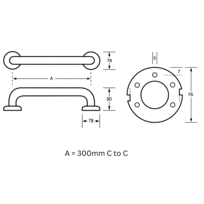 300mm Straight Bariatric Grab Rail in Satin Stainless Steel - MLRB_327_SS