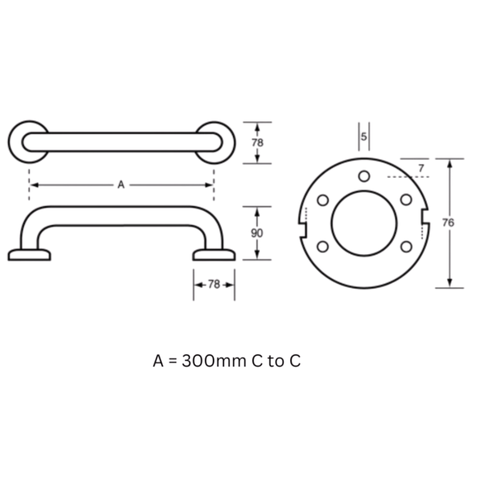 300mm Straight Bariatric Grab Rail in Satin Stainless Steel - MLRB_327_SS