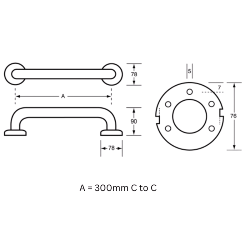 300mm Straight Grab Rail in Designer Black - MLR327_DESIGNER