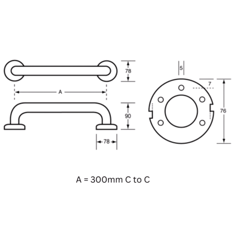 300mm Straight Grab Rail in Designer Black - MLR327_DESIGNER