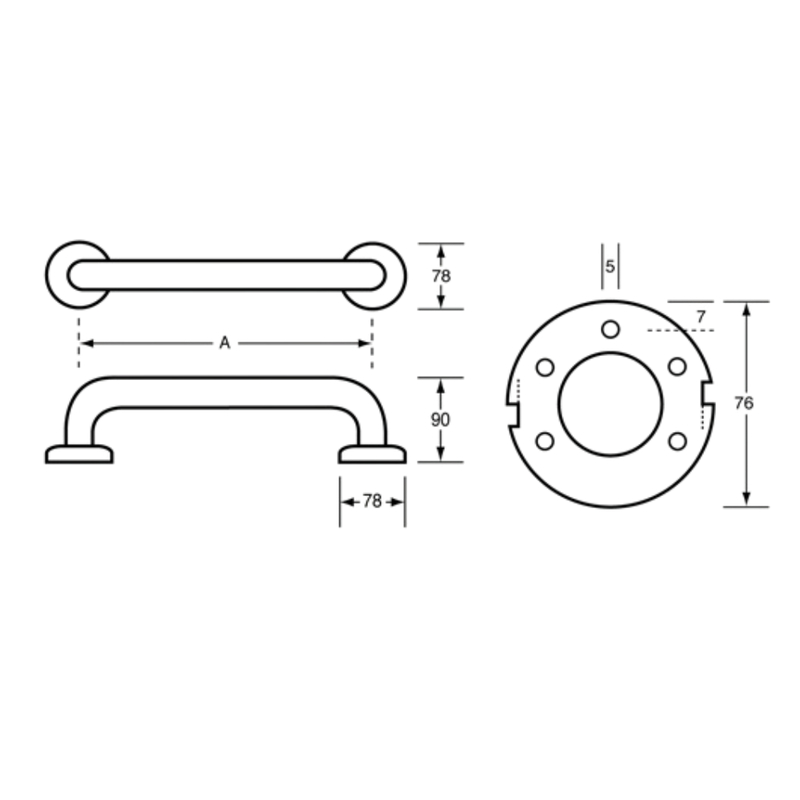 900mm Straight Bariatric Grab Rail in Satin Stainless Steel - MLRB_333_SS