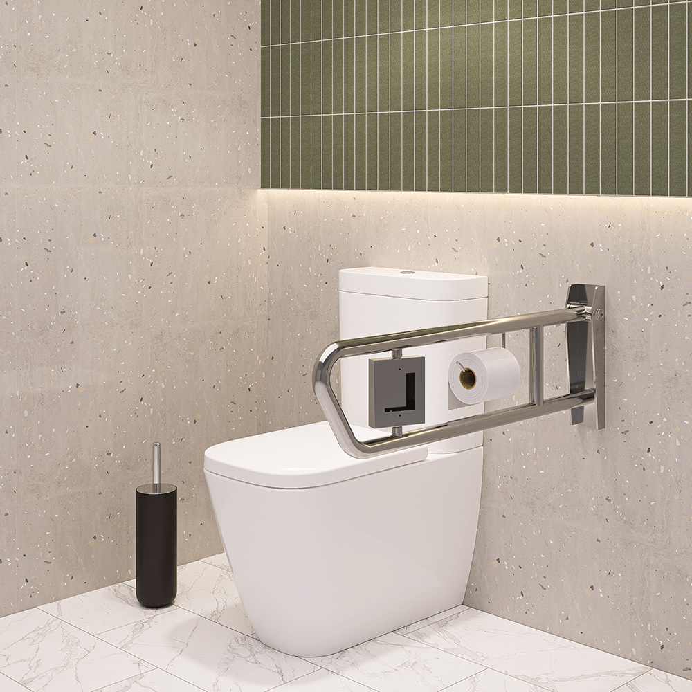 Pull Down Grab Rail, Support Call Facility & Toilet Roll Holder in Satin Stainless Steel - MLR50NCAL_UNITPH_SS