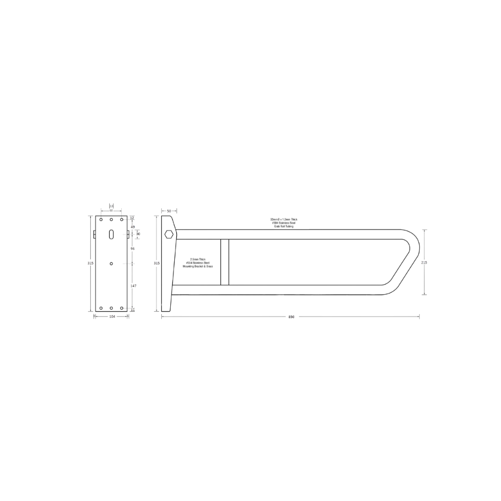 Pull Down Grab Rail in Satin Stainless Steel - MLR50_SS