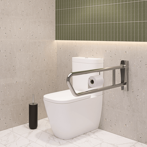 Pull Down Grab Rail with Toilet Roll Holder in Satin Stainless Steel - MLR50_TPH_SS