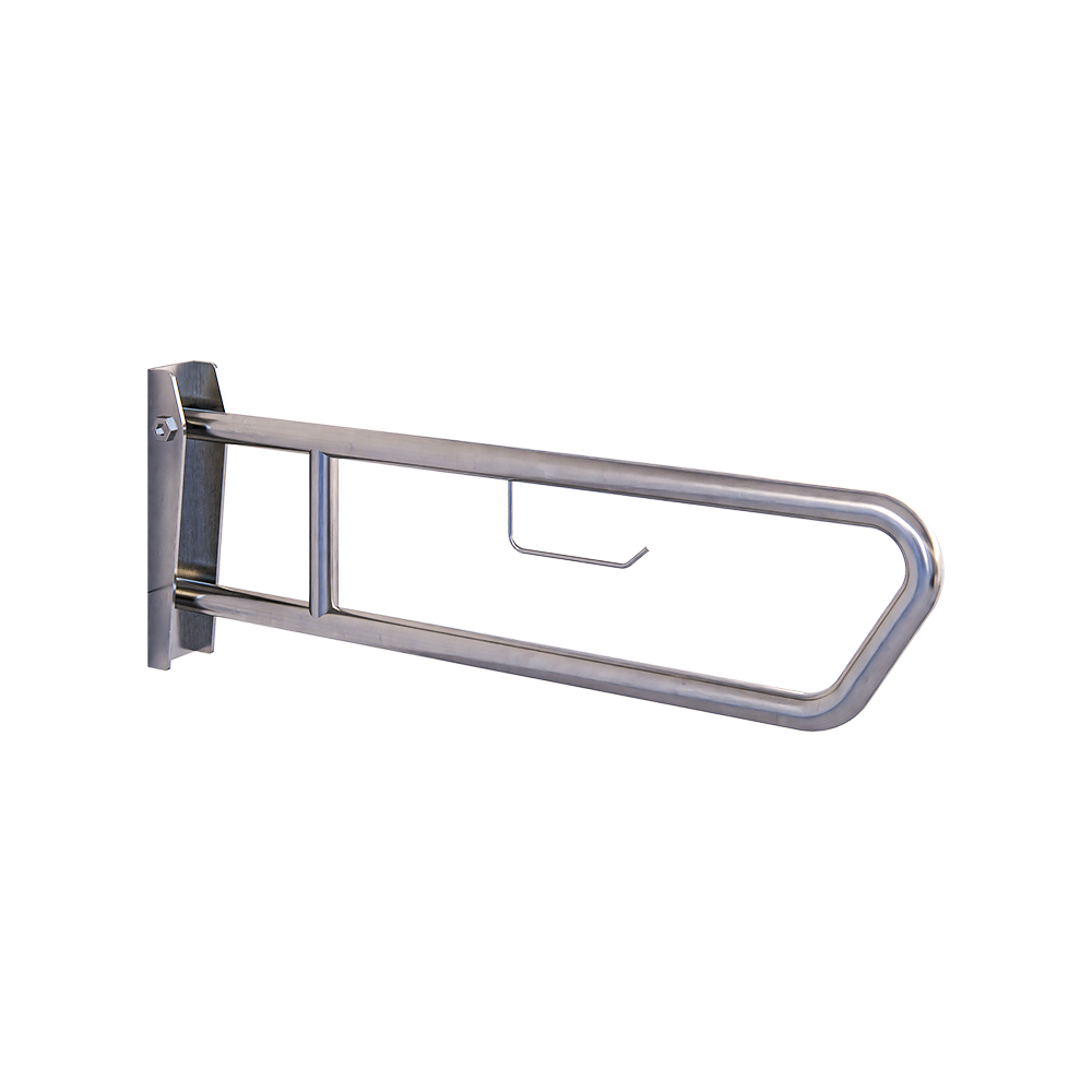 Pull Down Grab Rail with Toilet Roll Holder in Satin Stainless Steel - MLR50_TPH_SS