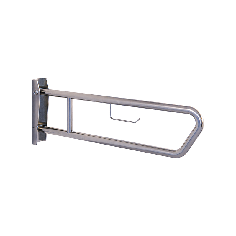Pull Down Grab Rail with Toilet Roll Holder in Satin Stainless Steel - MLR50_TPH_SS