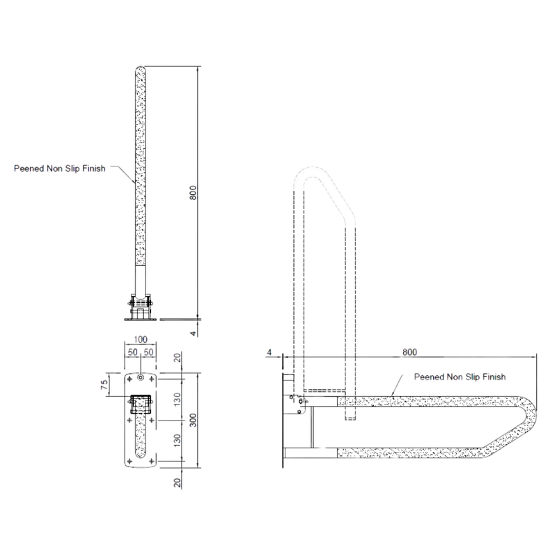 Click-Lock Pull Down Grab Rail in Polished Stainless Steel - MLR55_PSS