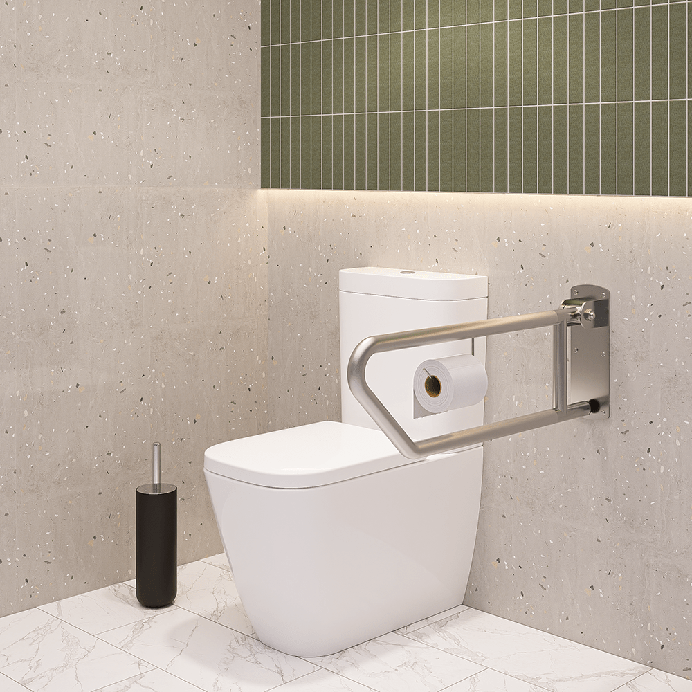 Pull Down Grab Rail with Toilet Roll Holder - Peened - MLR55_TPH_PEEN