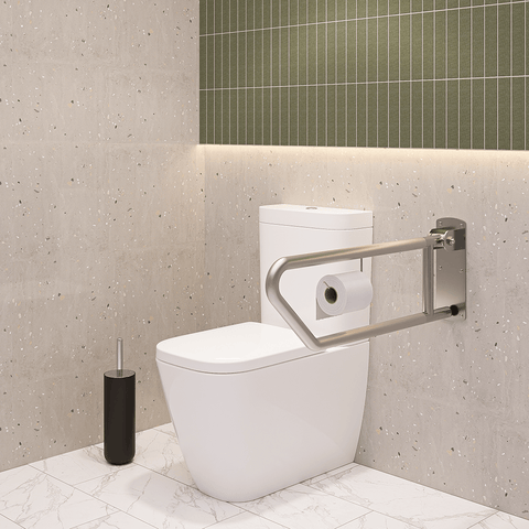 Pull Down Grab Rail with Toilet Roll Holder - Peened - MLR55_TPH_PEEN