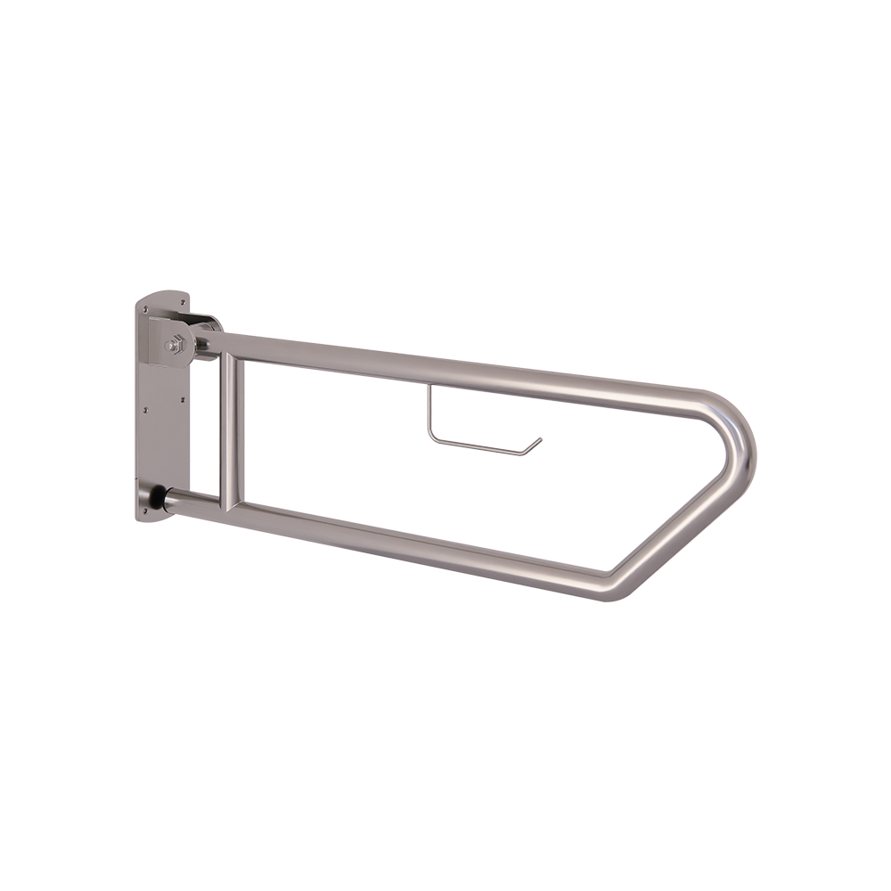 Click-Lock Pull Down Grab Rail with Toilet Roll Holder in Satin Stainless Steel - MLR55_TPH_SS